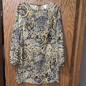 H&M Black Dress with Gold and Cream Baroque Print